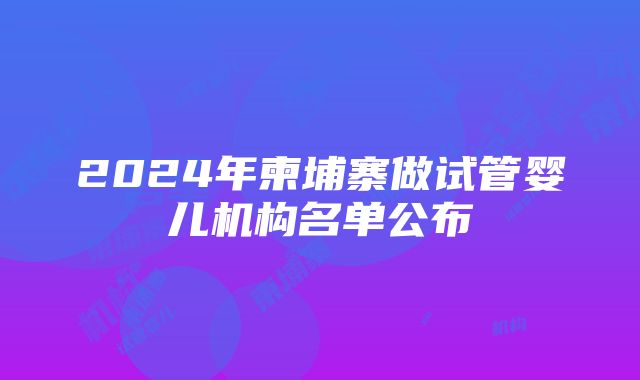 2024年柬埔寨做试管婴儿机构名单公布