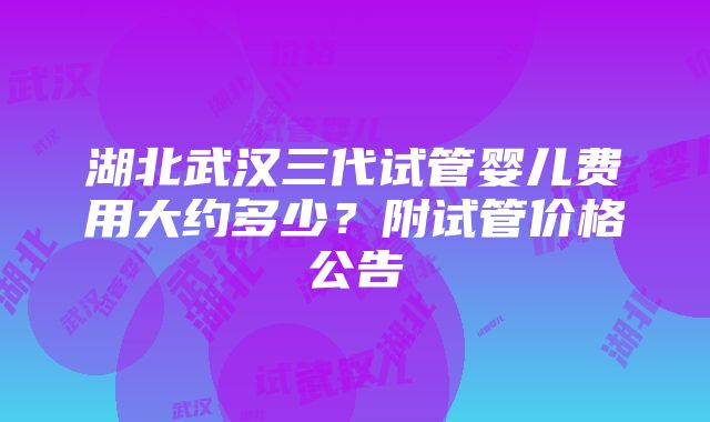 湖北武汉三代试管婴儿费用大约多少？附试管价格公告