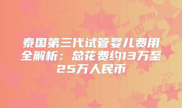 泰国第三代试管婴儿费用全解析：总花费约13万至25万人民币