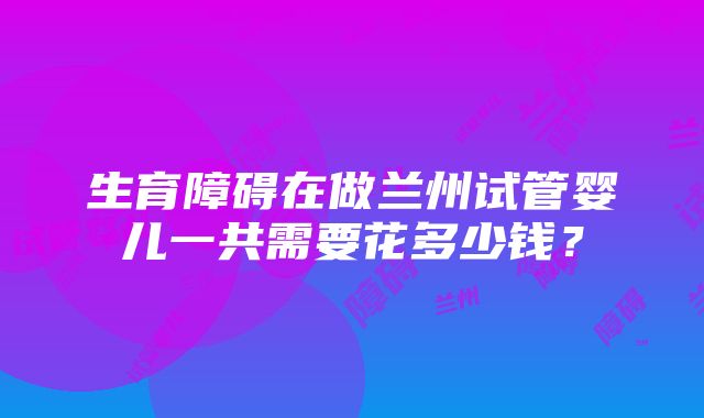 生育障碍在做兰州试管婴儿一共需要花多少钱？