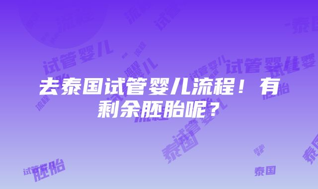 去泰国试管婴儿流程！有剩余胚胎呢？