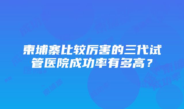 柬埔寨比较厉害的三代试管医院成功率有多高？