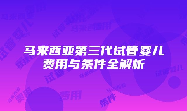 马来西亚第三代试管婴儿费用与条件全解析