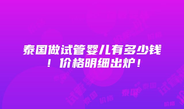 泰国做试管婴儿有多少钱！价格明细出炉！