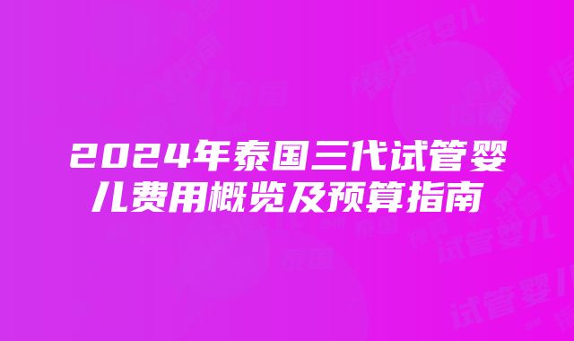 2024年泰国三代试管婴儿费用概览及预算指南