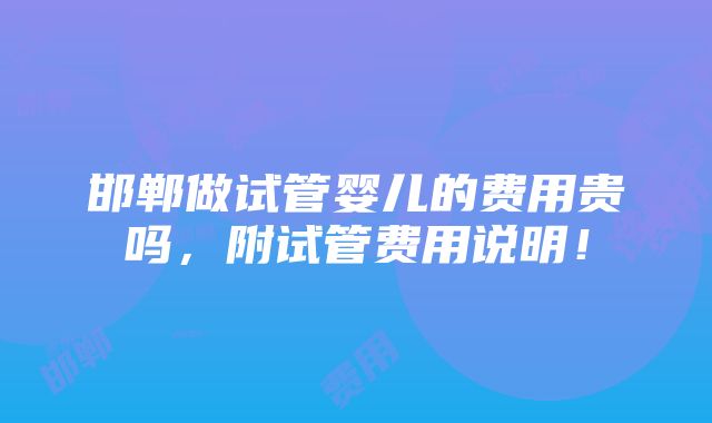 邯郸做试管婴儿的费用贵吗，附试管费用说明！