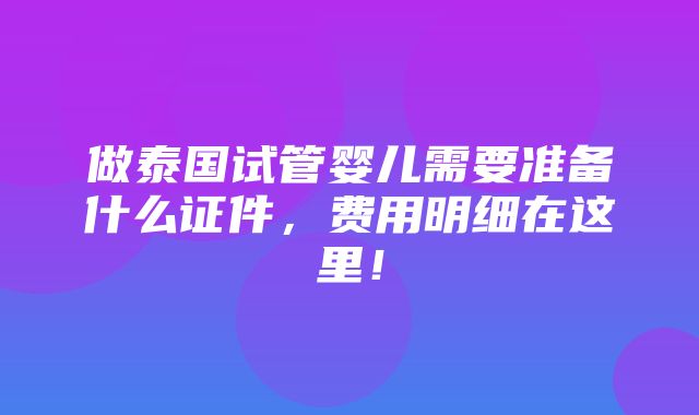 做泰国试管婴儿需要准备什么证件，费用明细在这里！