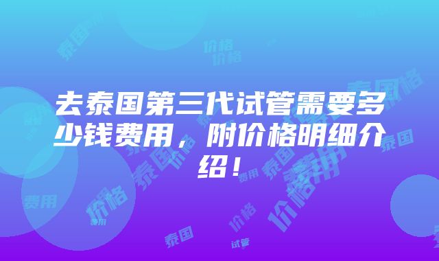 去泰国第三代试管需要多少钱费用，附价格明细介绍！