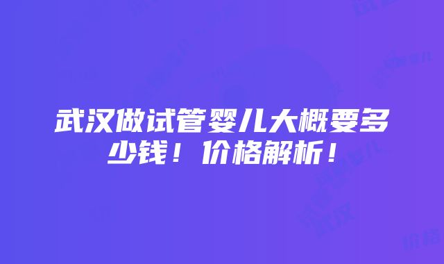 武汉做试管婴儿大概要多少钱！价格解析！