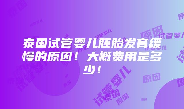 泰国试管婴儿胚胎发育缓慢的原因！大概费用是多少！