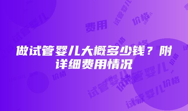 做试管婴儿大概多少钱？附详细费用情况