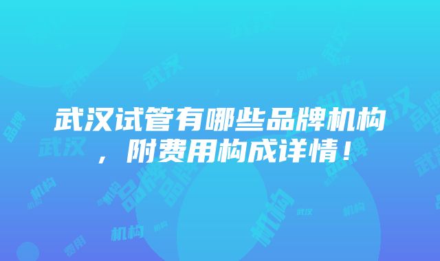 武汉试管有哪些品牌机构，附费用构成详情！