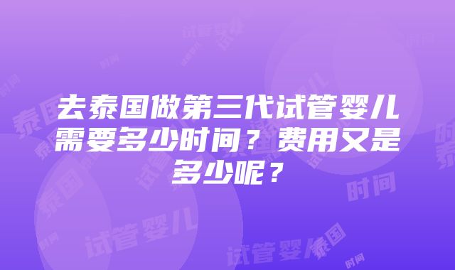 去泰国做第三代试管婴儿需要多少时间？费用又是多少呢？