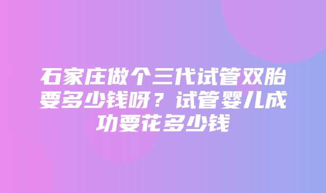 石家庄做个三代试管双胎要多少钱呀？试管婴儿成功要花多少钱