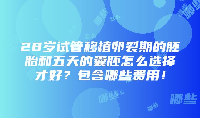 28岁试管移植卵裂期的胚胎和五天的囊胚怎么选择才好？包含哪些费用！