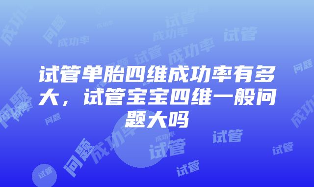 试管单胎四维成功率有多大，试管宝宝四维一般问题大吗