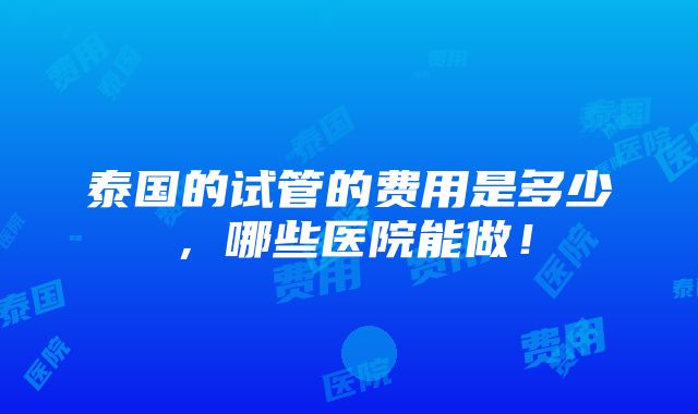 泰国的试管的费用是多少，哪些医院能做！