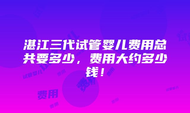 湛江三代试管婴儿费用总共要多少，费用大约多少钱！