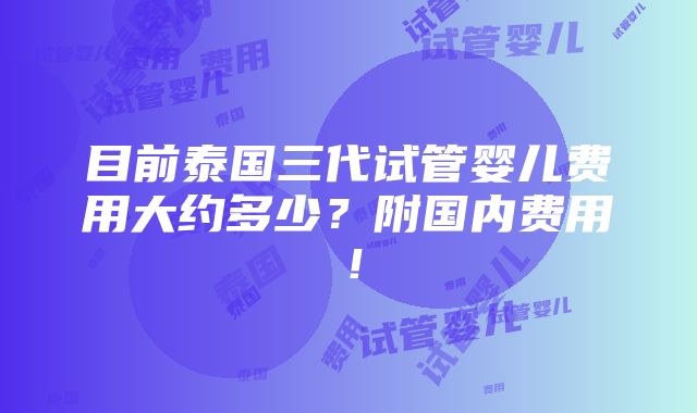 目前泰国三代试管婴儿费用大约多少？附国内费用！