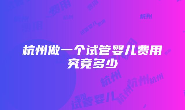 杭州做一个试管婴儿费用究竟多少