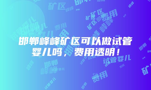 邯郸峰峰矿区可以做试管婴儿吗，费用透明！