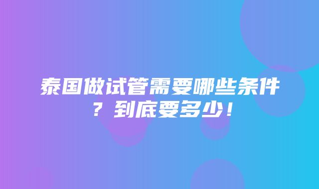 泰国做试管需要哪些条件？到底要多少！