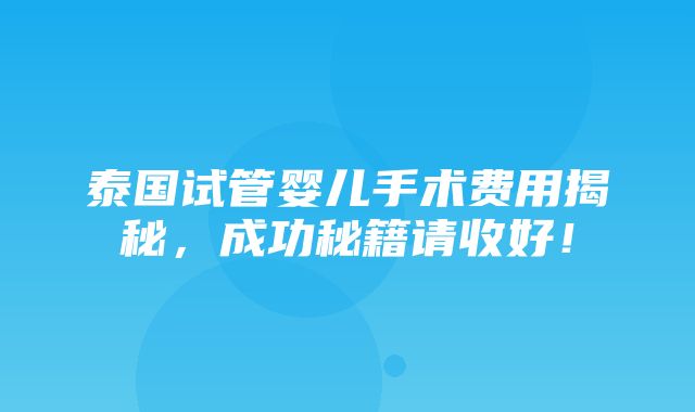 泰国试管婴儿手术费用揭秘，成功秘籍请收好！