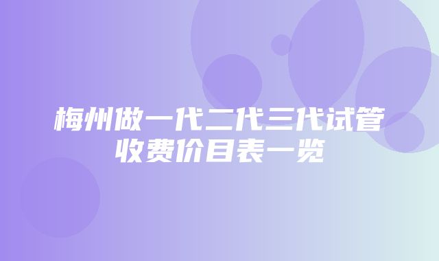 梅州做一代二代三代试管收费价目表一览