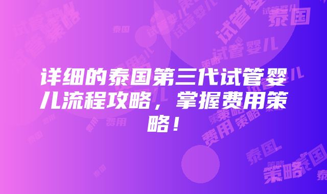 详细的泰国第三代试管婴儿流程攻略，掌握费用策略！