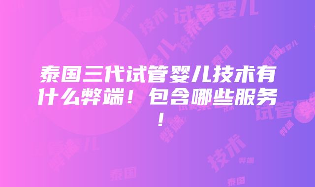 泰国三代试管婴儿技术有什么弊端！包含哪些服务！