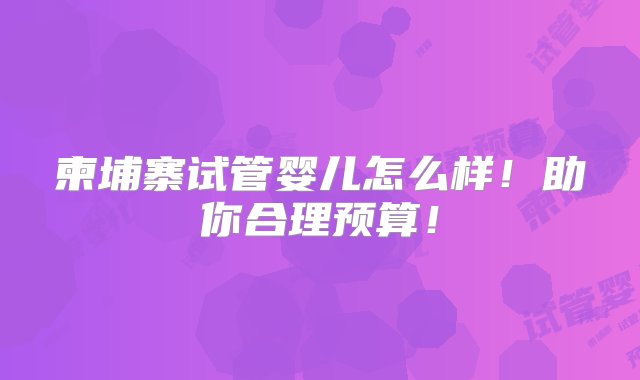 柬埔寨试管婴儿怎么样！助你合理预算！