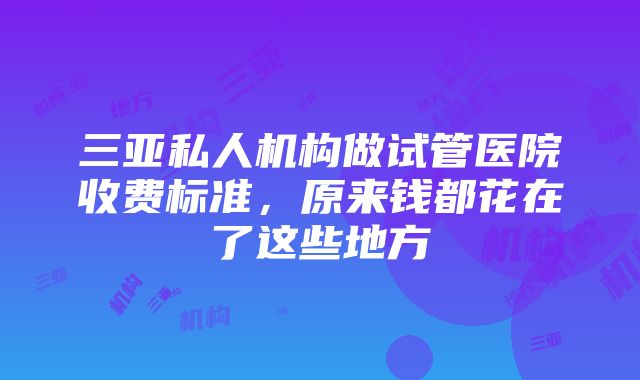 三亚私人机构做试管医院收费标准，原来钱都花在了这些地方