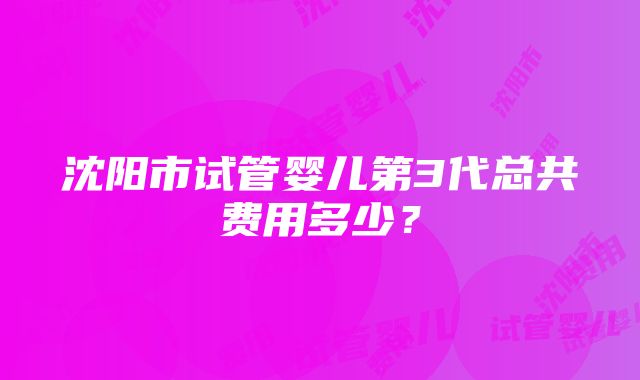 沈阳市试管婴儿第3代总共费用多少？