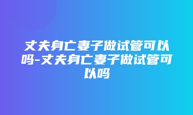 丈夫身亡妻子做试管可以吗-丈夫身亡妻子做试管可以吗