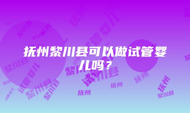 抚州黎川县可以做试管婴儿吗？