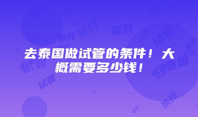 去泰国做试管的条件！大概需要多少钱！