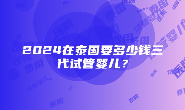 2024在泰国要多少钱三代试管婴儿？