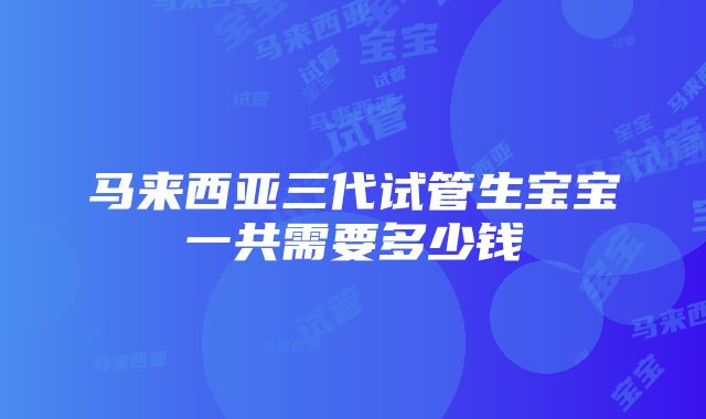 马来西亚三代试管生宝宝一共需要多少钱