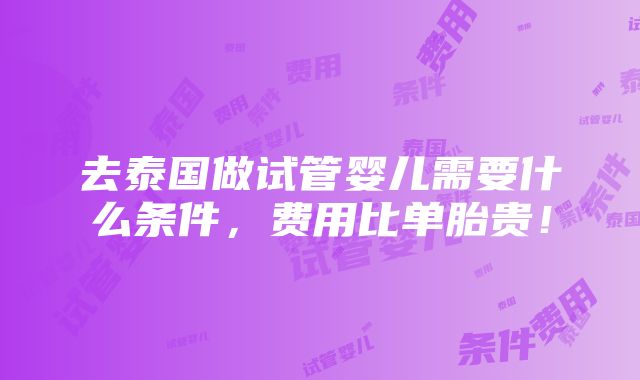 去泰国做试管婴儿需要什么条件，费用比单胎贵！