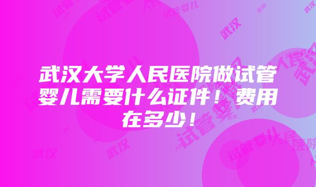 武汉大学人民医院做试管婴儿需要什么证件！费用在多少！