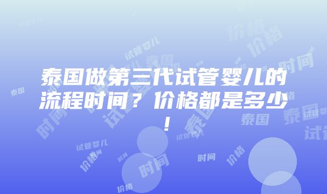 泰国做第三代试管婴儿的流程时间？价格都是多少！