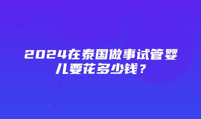 2024在泰国做事试管婴儿要花多少钱？