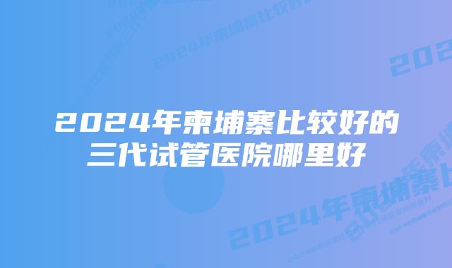 2024年柬埔寨比较好的三代试管医院哪里好