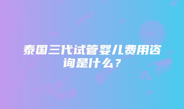 泰国三代试管婴儿费用咨询是什么？