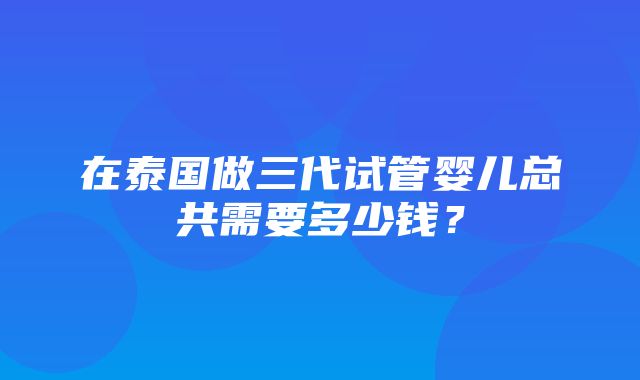 在泰国做三代试管婴儿总共需要多少钱？