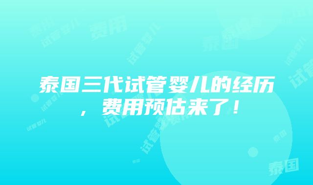 泰国三代试管婴儿的经历，费用预估来了！