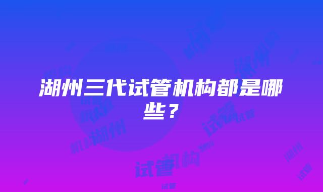 湖州三代试管机构都是哪些？