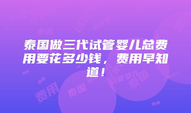 泰国做三代试管婴儿总费用要花多少钱，费用早知道！