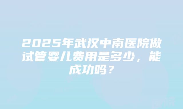 2025年武汉中南医院做试管婴儿费用是多少，能成功吗？