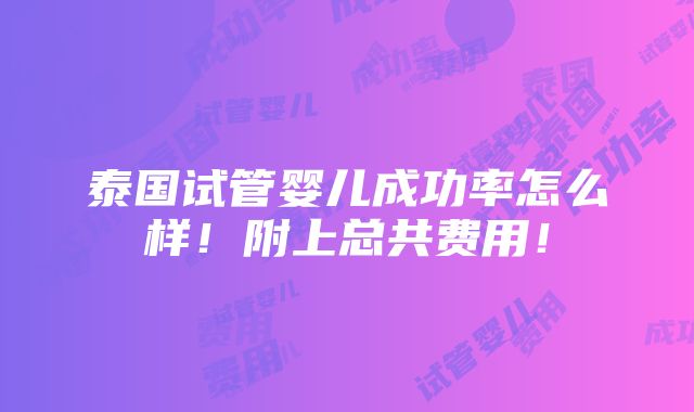 泰国试管婴儿成功率怎么样！附上总共费用！